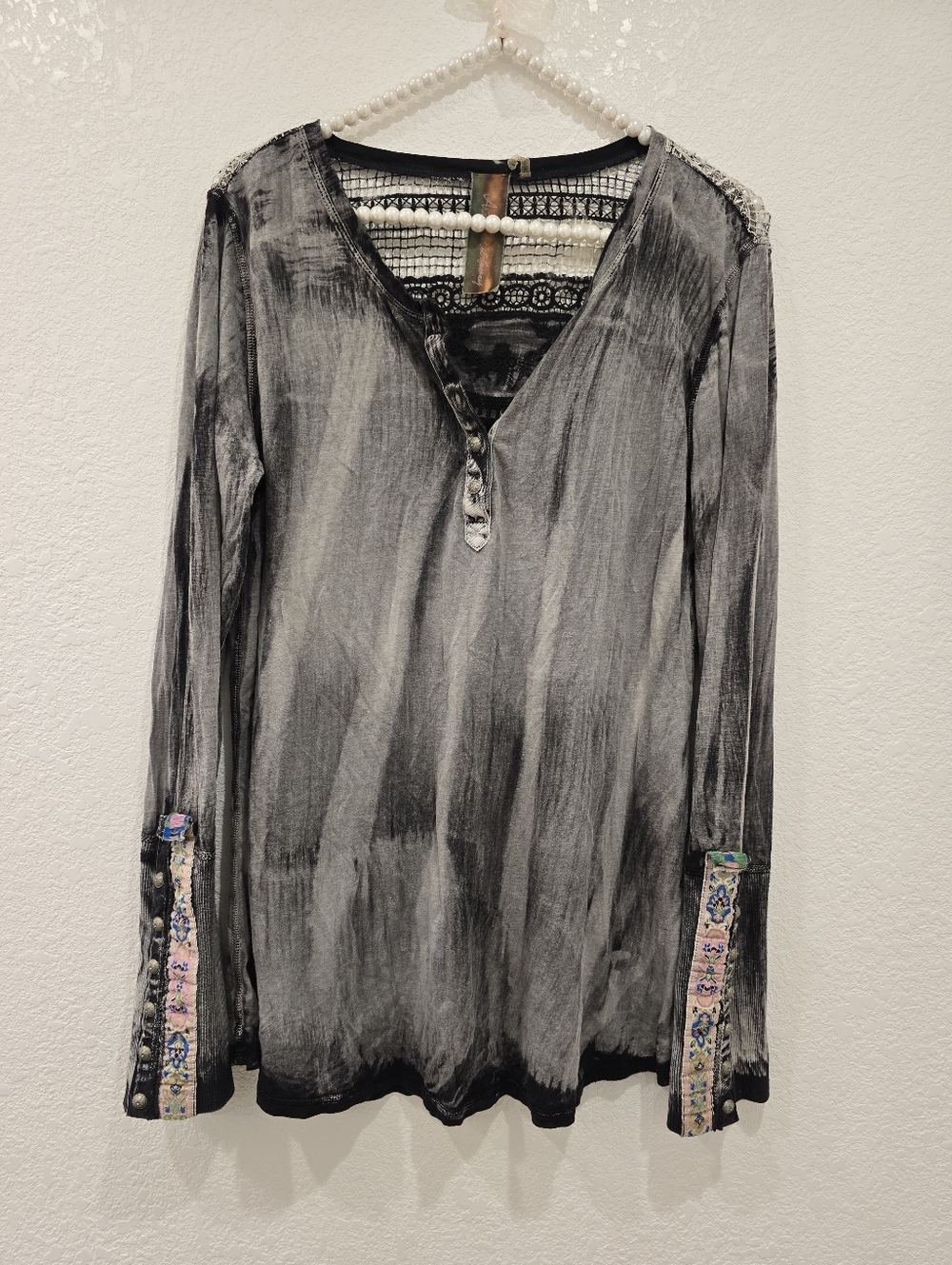 Aratta Silent Journey Long Sleeve Shirt Mineral Acid Wash Embroidered